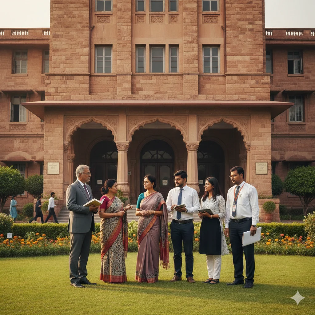 यूपी में 2026 में कौन सी भर्ती निकली है? 9 उत्तर प्रदेश विश्वविद्यालय भर्ती 2026 के अंतर्गत विश्वविद्यालय परिसर में चर्चा करते प्रोफेसर और कर्मचारी