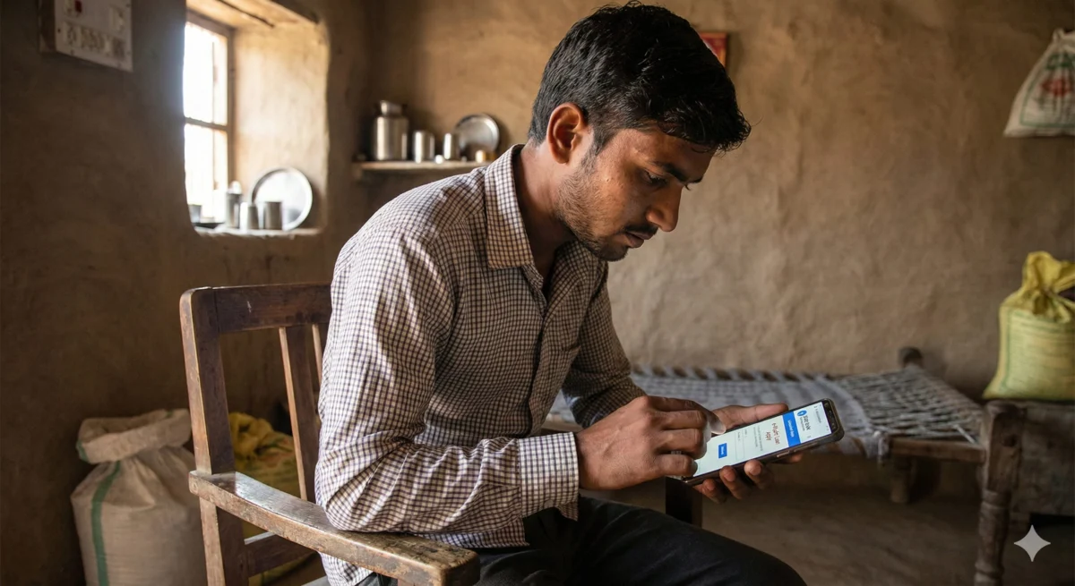 ग्रामीण युवक मोबाइल से SBI e-Mudra Loan ऑनलाइन आवेदन करते हुए – SBI Mudra Loan Apply Online 2026