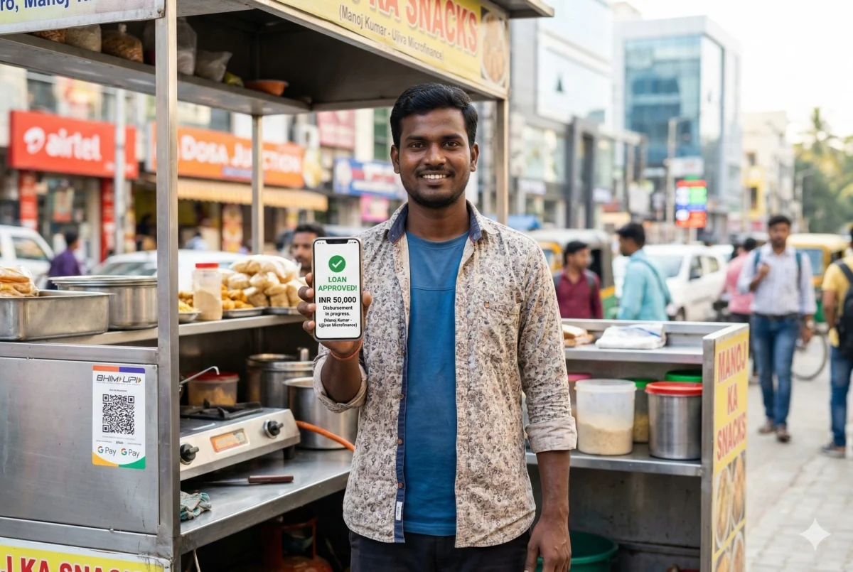 माइक्रो फाइनेंस क्या है और PM SVANidhi Yojana से इसका क्या संबंध है? 4 डिजिटल माइक्रो फाइनेंस लोन अप्रूवल और UPI पेमेंट के लिए स्मार्टफोन इस्तेमाल करता युवा भारतीय स्ट्रीट वेंडर